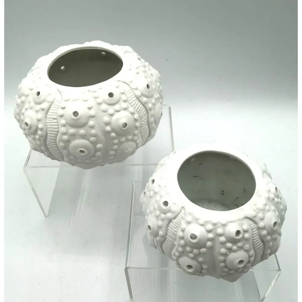 White Ceramic Sea Urchin Candle Holders/Trinket Dishes